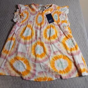 Crown And Ivy Smocked,Flutter Sleeve Vibrant Tie Dye Colors Womens Size 2XL NWT